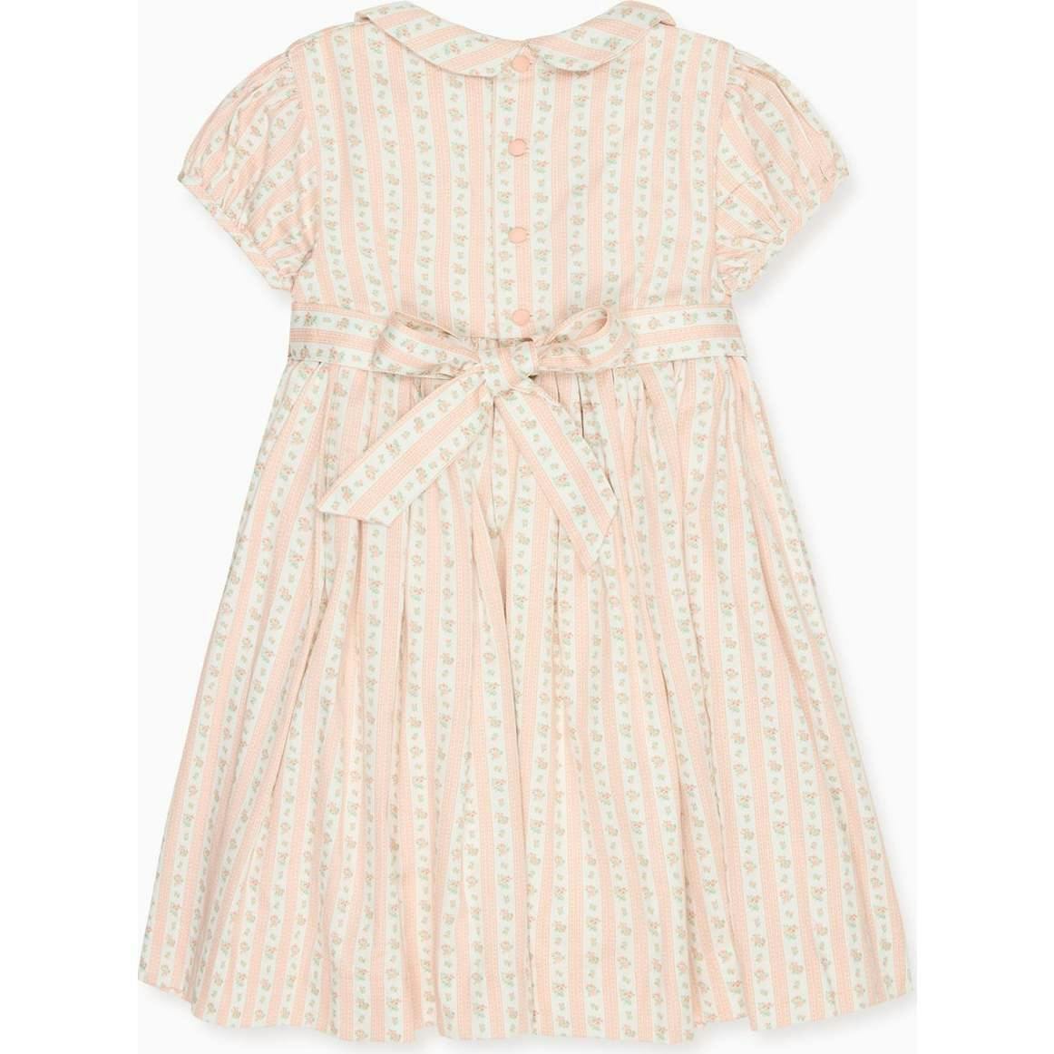 Pink Floral Stripe Arcadia Girl Hand-Smocked Dress