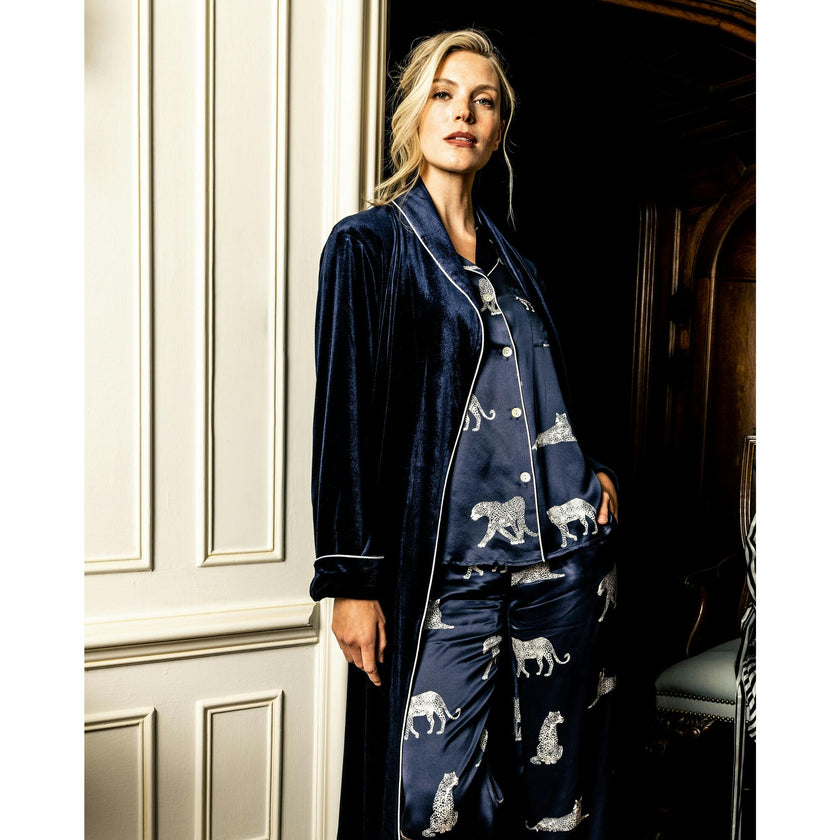 Women's Silk Pajama Set in Panthère de Nuit