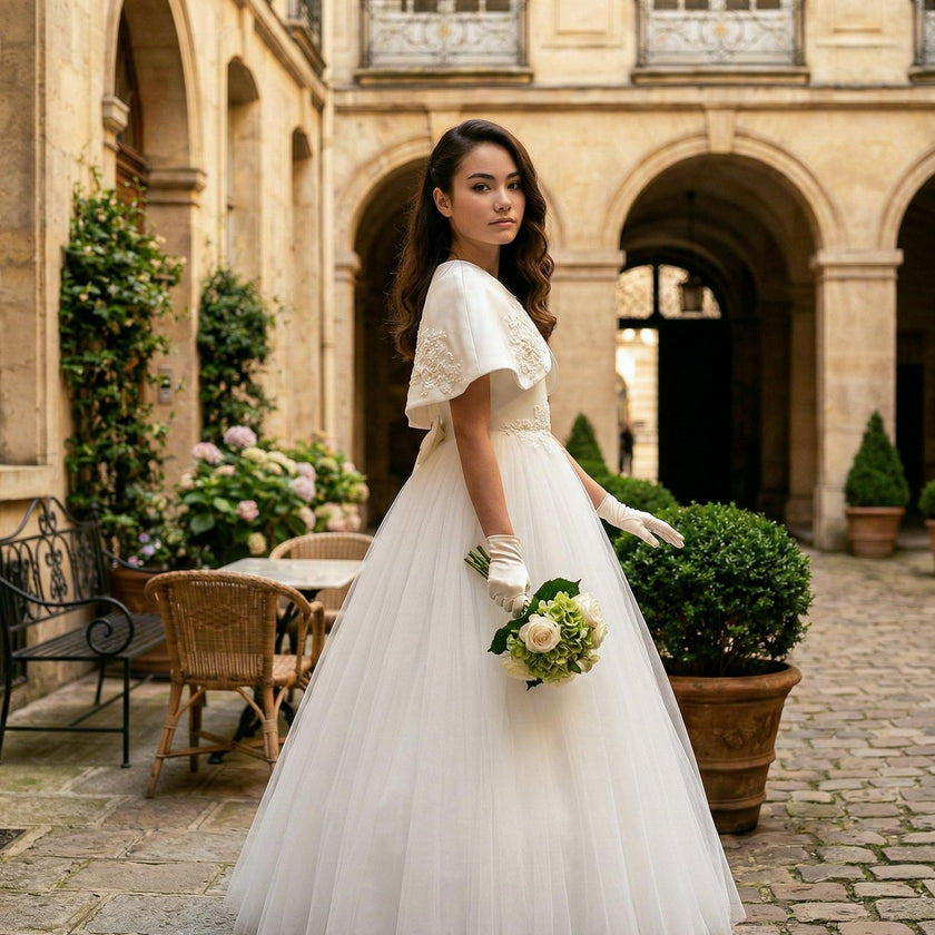 White Hermione Embroidered Cape Dress