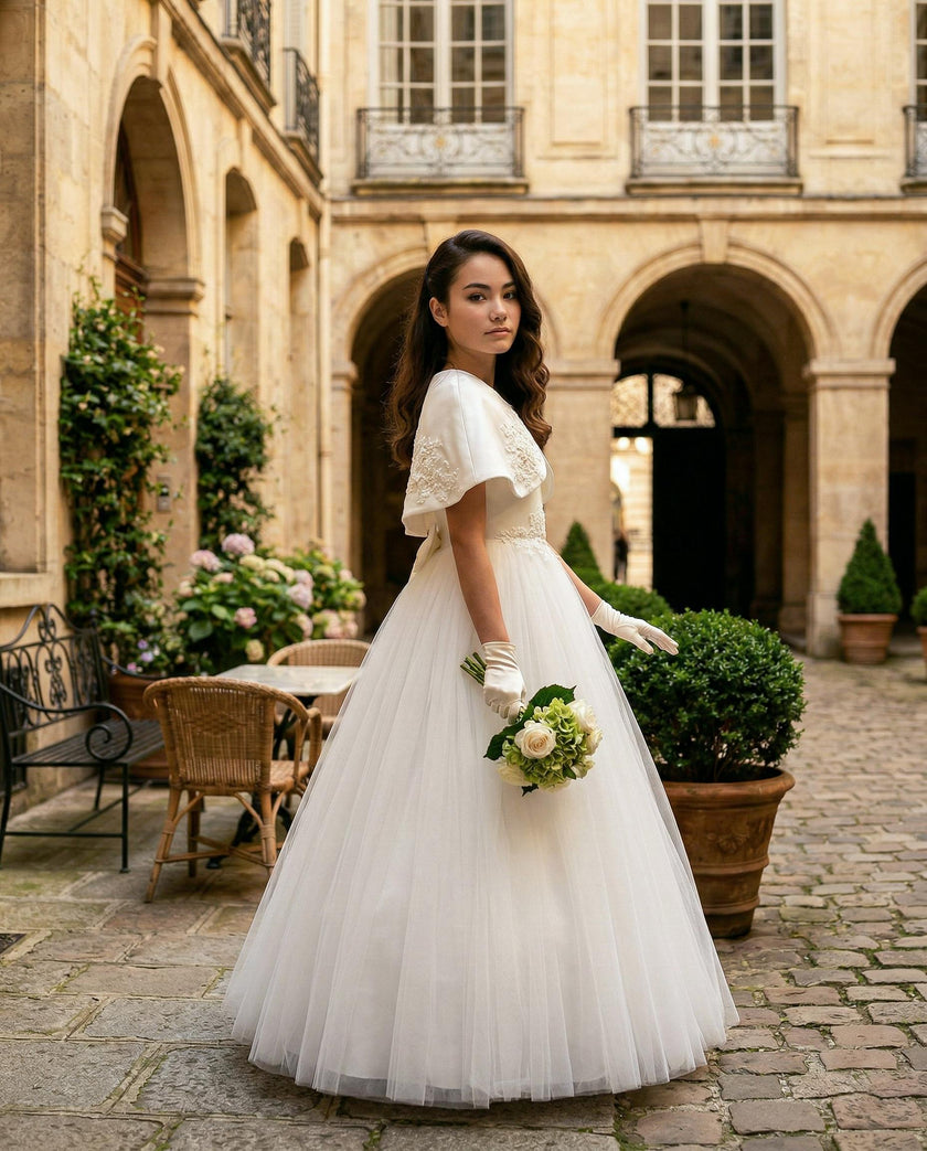 White Hermione Embroidered Cape Dress