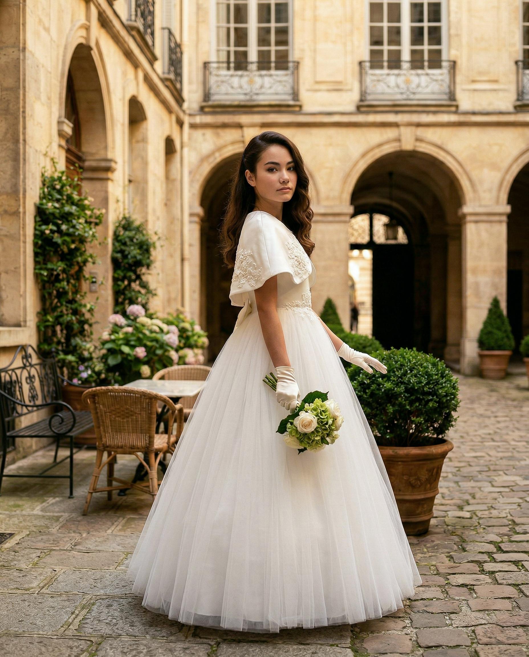 White Hermione Embroidered Cape Dress