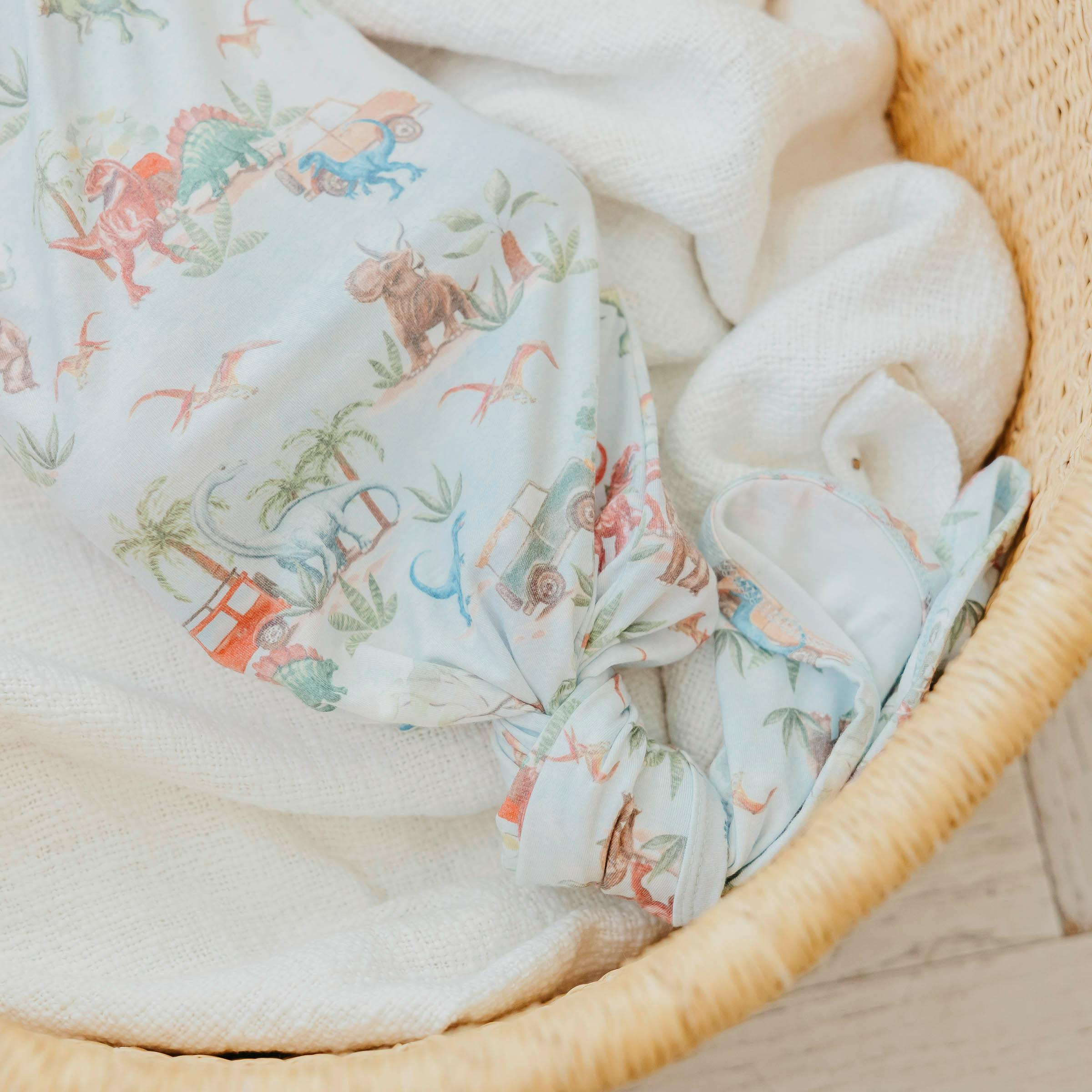 Newborn Wood Button Knotted Gown - Dino Explorer