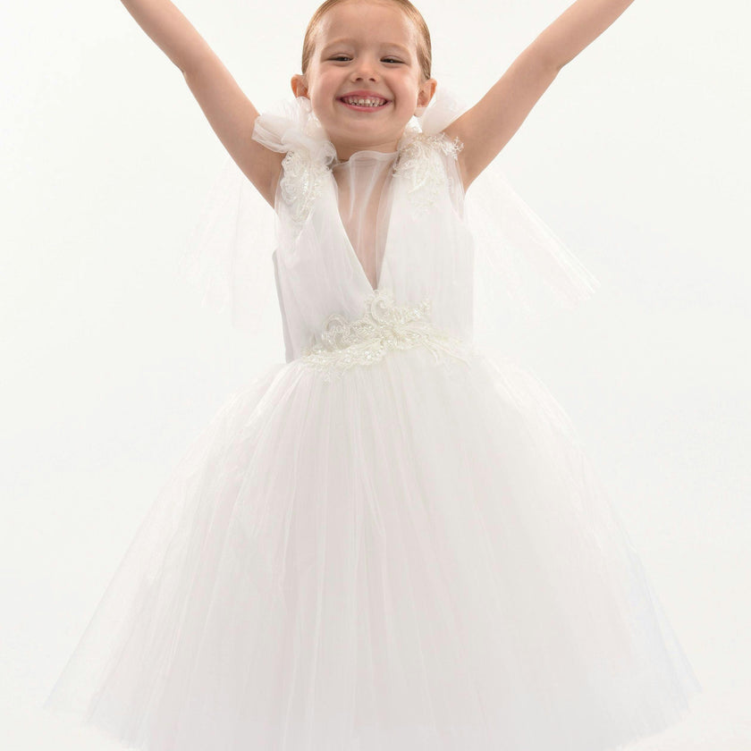 White Aspen Tulle Bow Dress