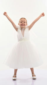 White Aspen Tulle Bow Dress
