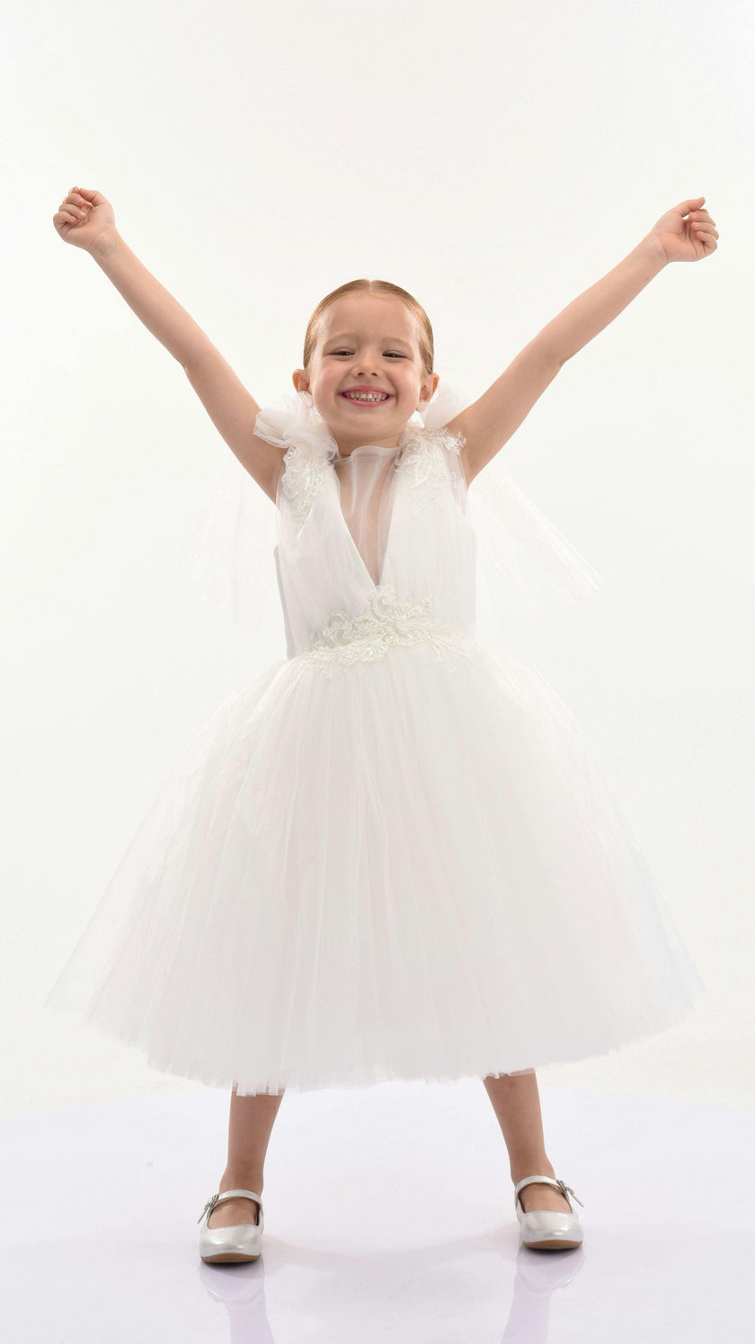 White Aspen Tulle Bow Dress