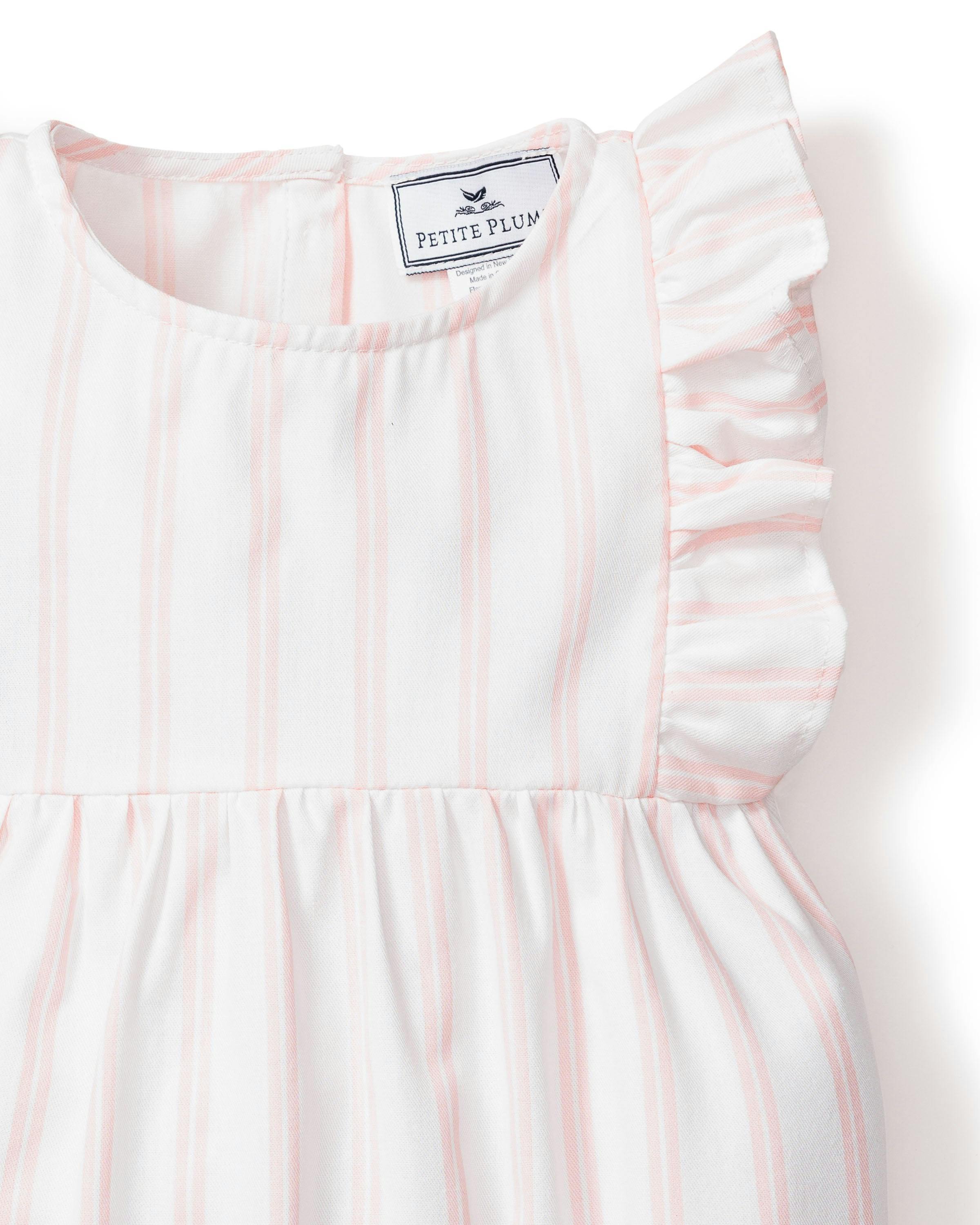 Baby's Twill Stripe Ruffled Romper in Pink and White Stripe