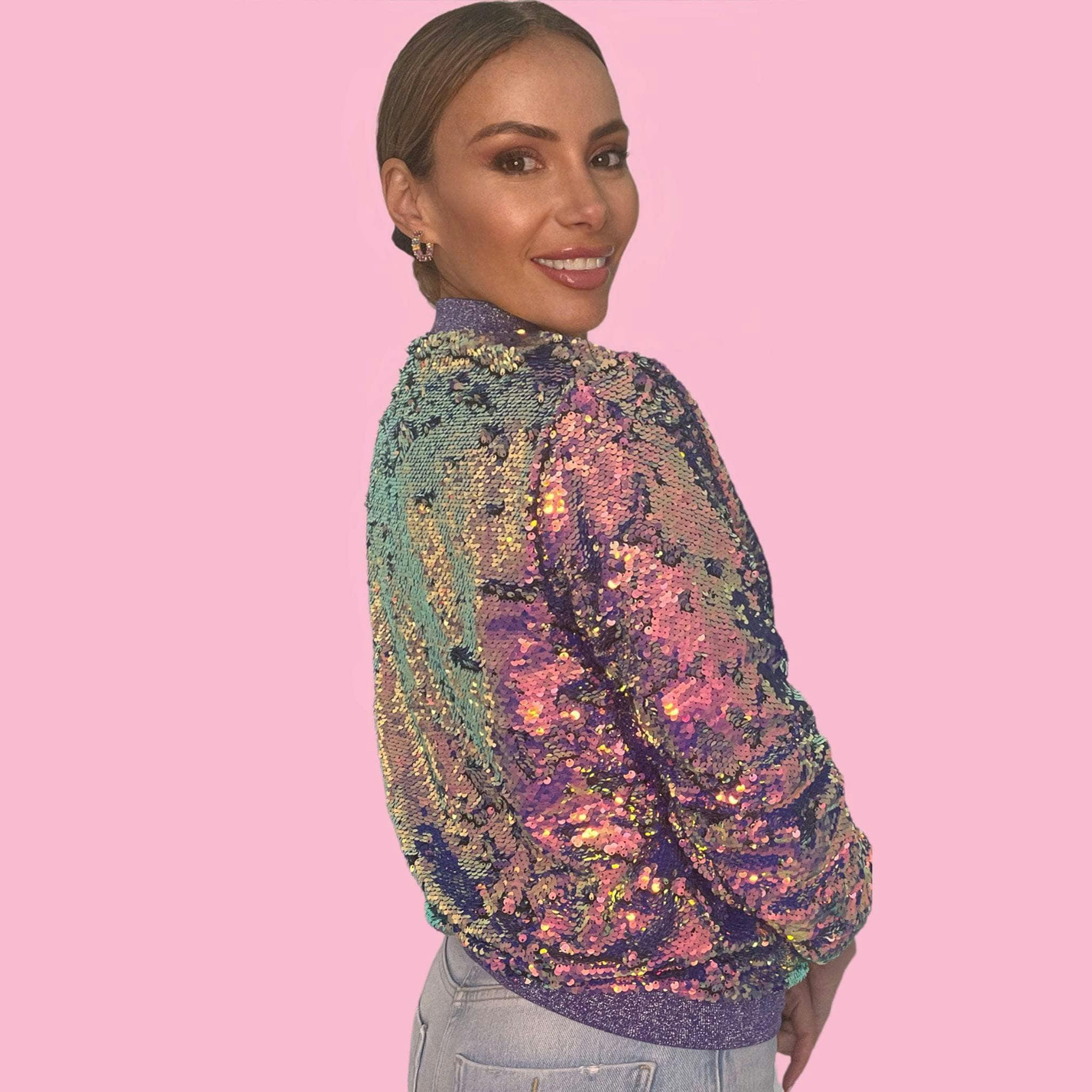 Women's Magic Mermaid Sequin Bomber Purple
