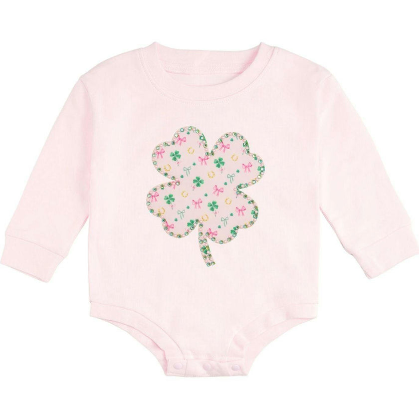 Ditsy Shamrock Patch St. Patrick's Day Long Sleeve Romper