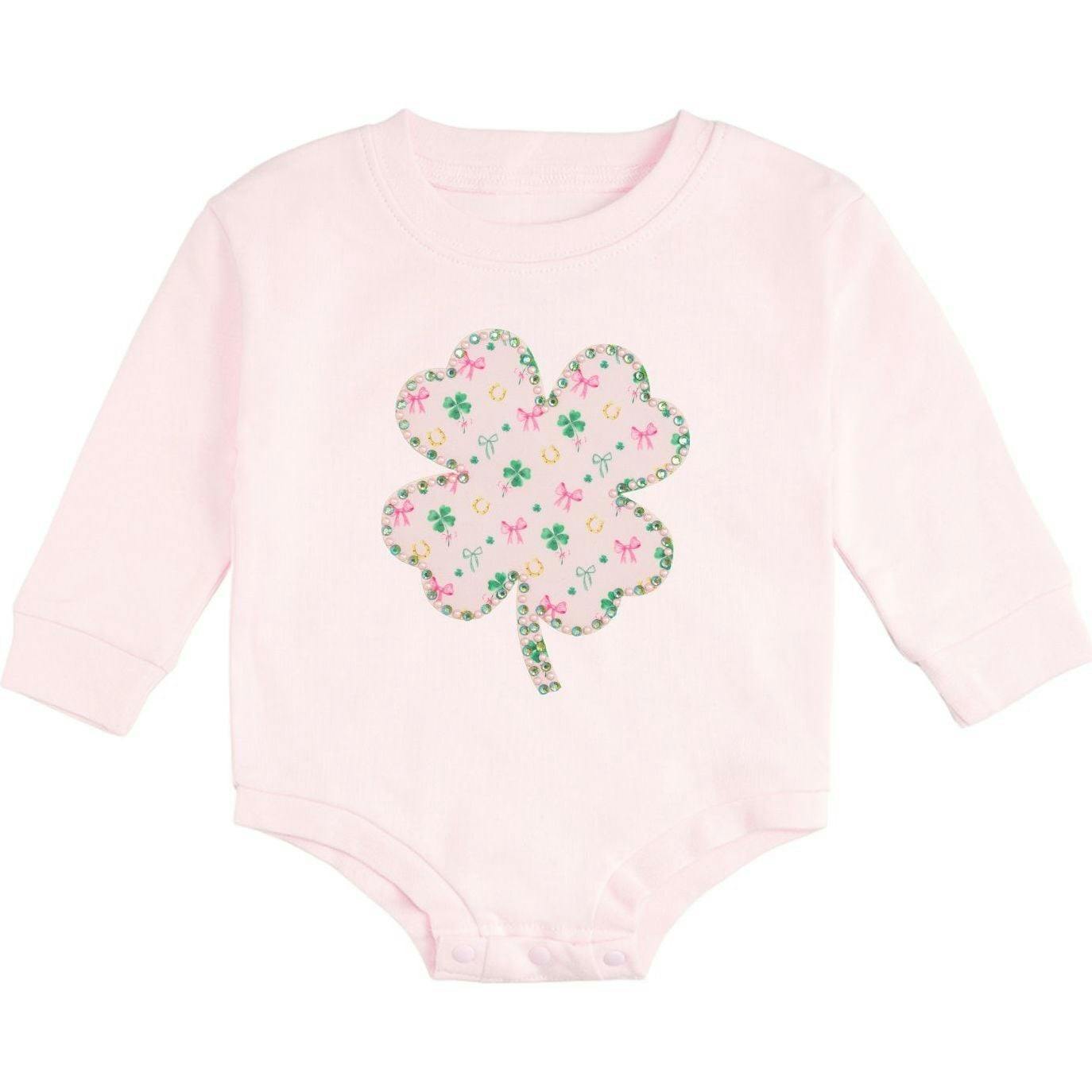 Ditsy Shamrock Patch St. Patrick's Day Long Sleeve Romper