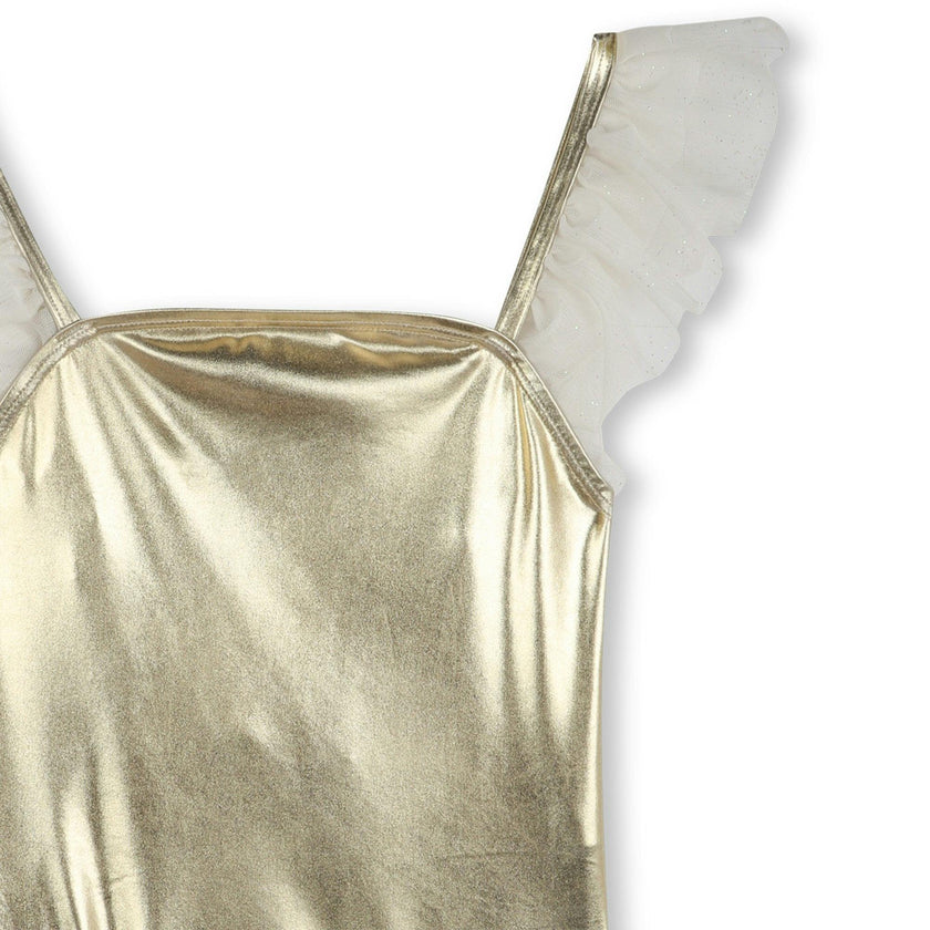 Gold Metallic Ruffle Trim Swimsuit