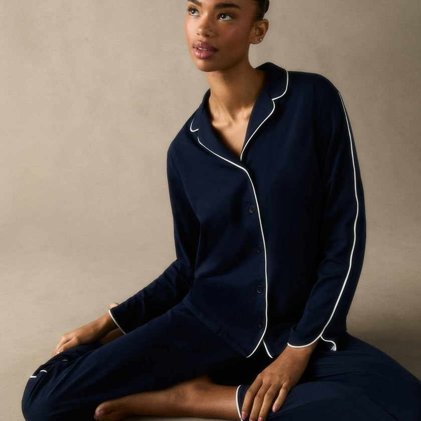 The Margaux Pima Pajama Set in Navy