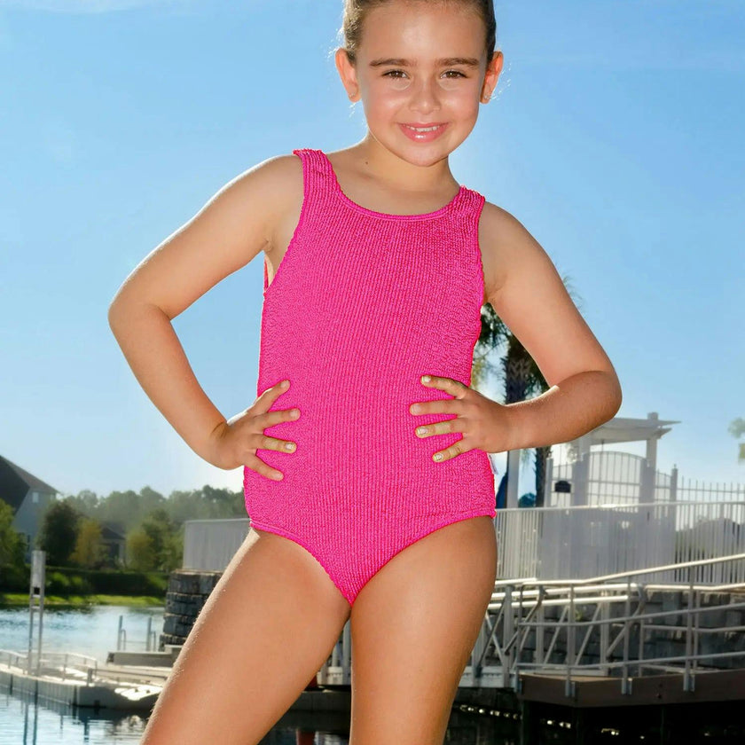 Girls Crinkle One Piece Swimsuit – Lipstick Pink