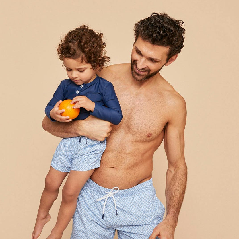 Sky Blue Geo Boys' Swim Shorts