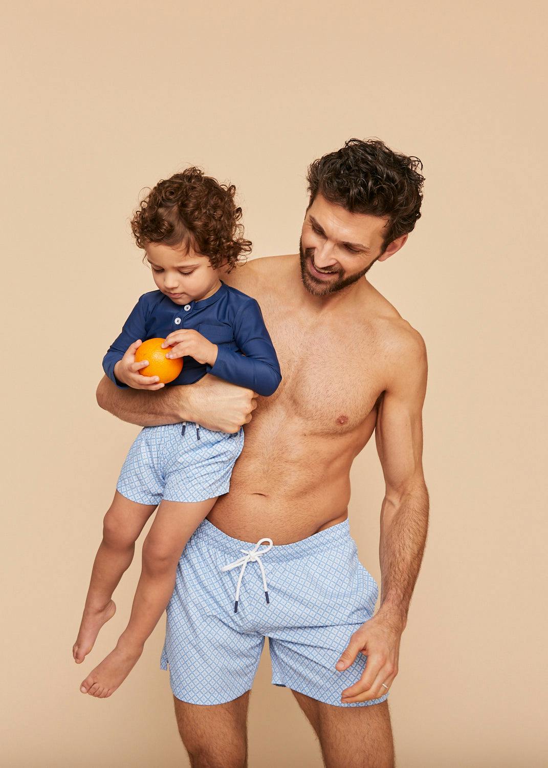 Sky Blue Geo Boys' Swim Shorts