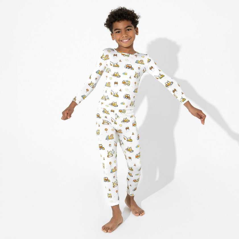 Love Trucks White Bamboo Kids Pajamas