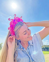 Packed Party Flamingo Party Novelty Headband - Pink Tinsel with 3D Glitter Flamingos for Beach, Pool, and Bachelorette Parties, 8.5x9.5 Inch, One Size