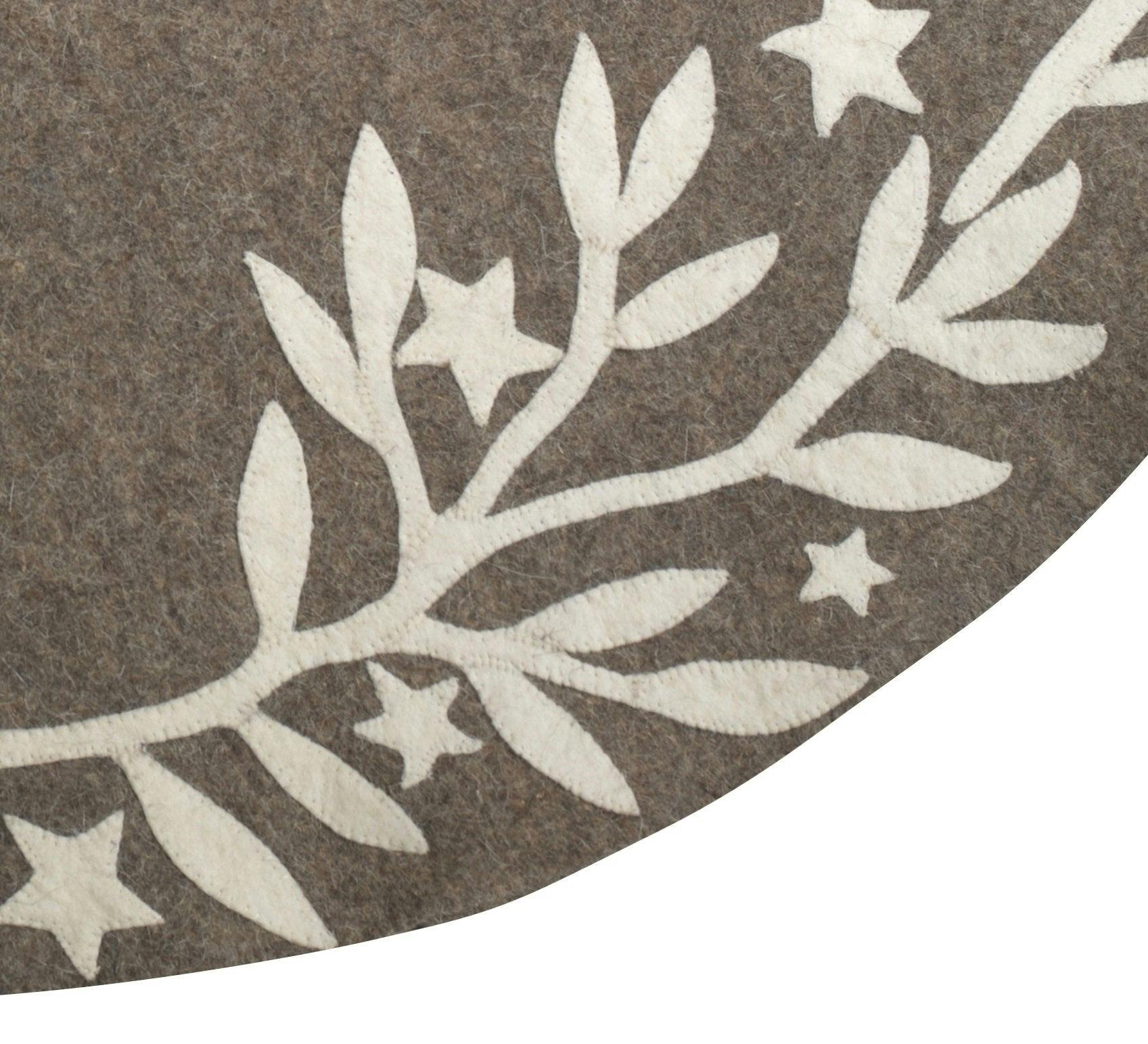 Handmade Branches and Stars Gray XL Christmas Tree Skirt Felt 72