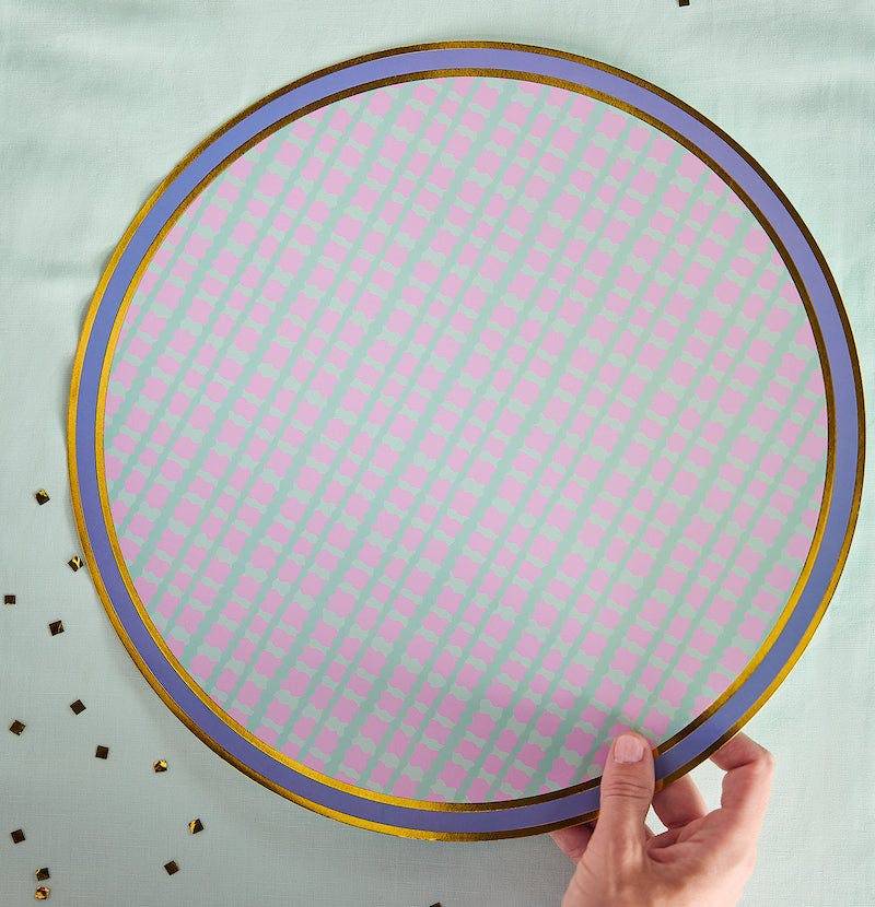 Packed Party Circus Soiree Round Paper Placemats 10ct - Gold Foil Purple Teal Blue Plaid 15 Inch Placemats for Circus Birthday Tables