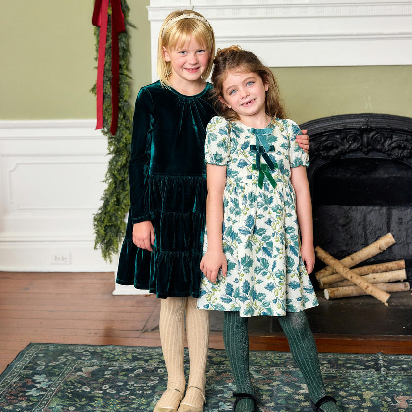 Girls Hermione Dress - Green Holly