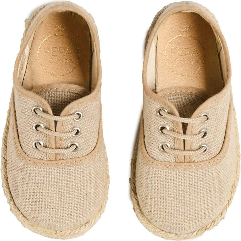 Linen Lace-up Espadrilles in Beige (24-35EU)