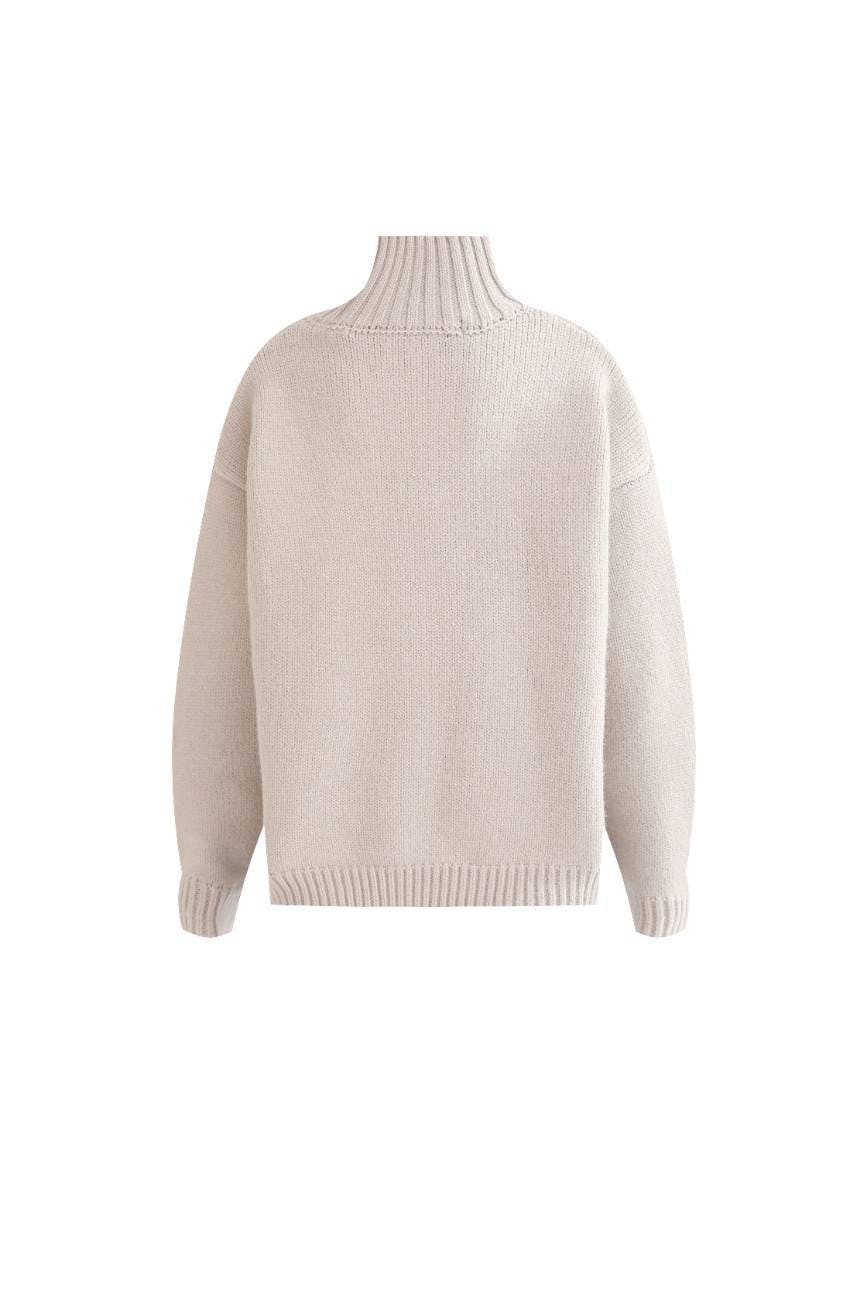 Beige Button-Up Ribbed Sweater