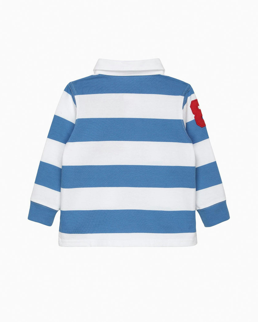 Baby Nicholas Rugby Shirt in Denim Blue/White