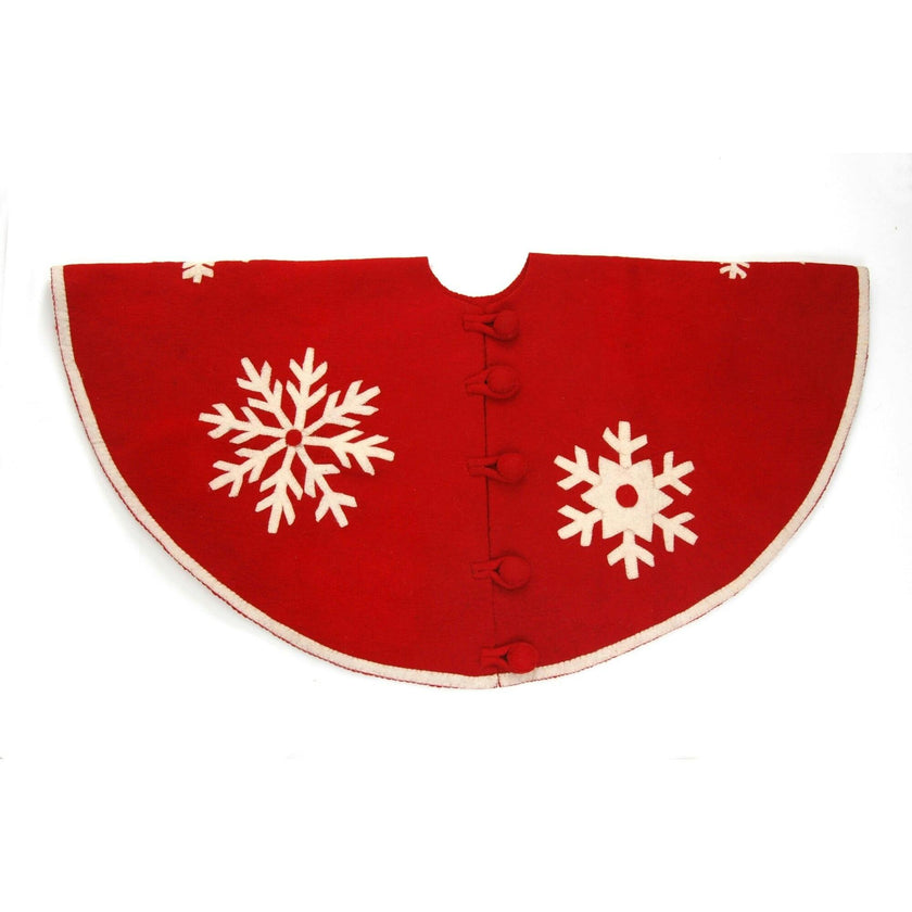 Handmade Snowflakes Red Christmas Tree Skirt Felt 60" / 72"