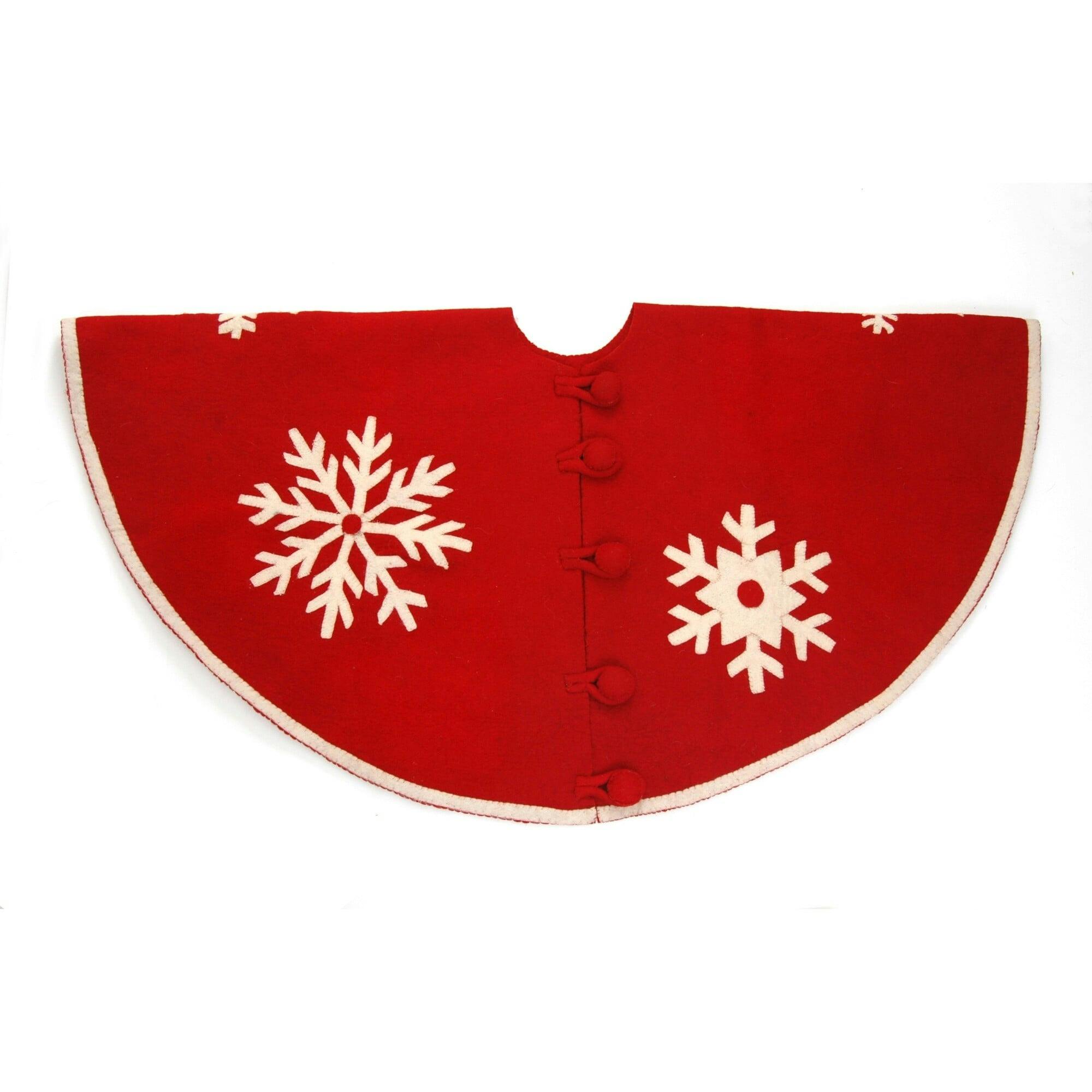 Handmade Snowflakes Red Christmas Tree Skirt Felt 60