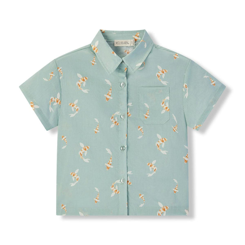 Swimming Koi Collar Button-Up Shirt & Shorts Set