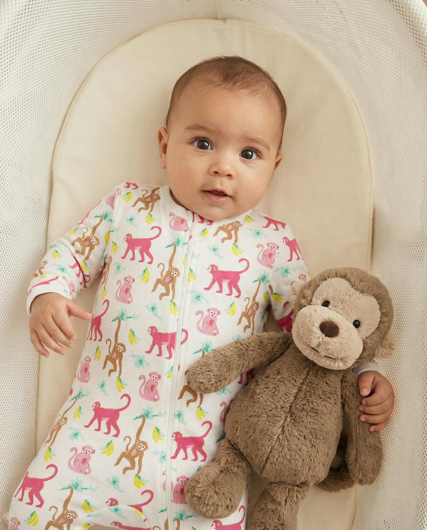 The Organic Zipper Footie [Monkeying Around Pink]