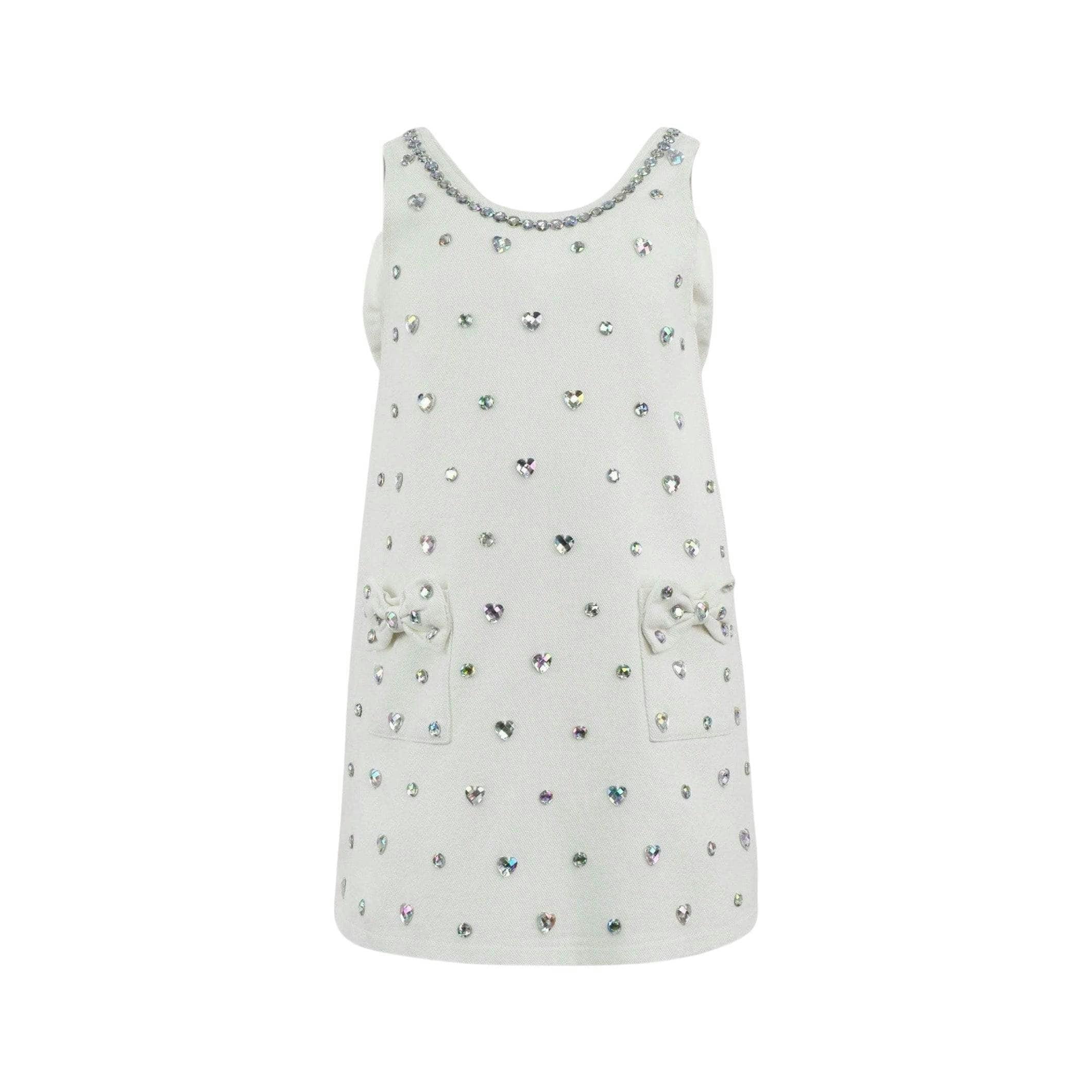 White Crystal Heart Denim Bow Dress