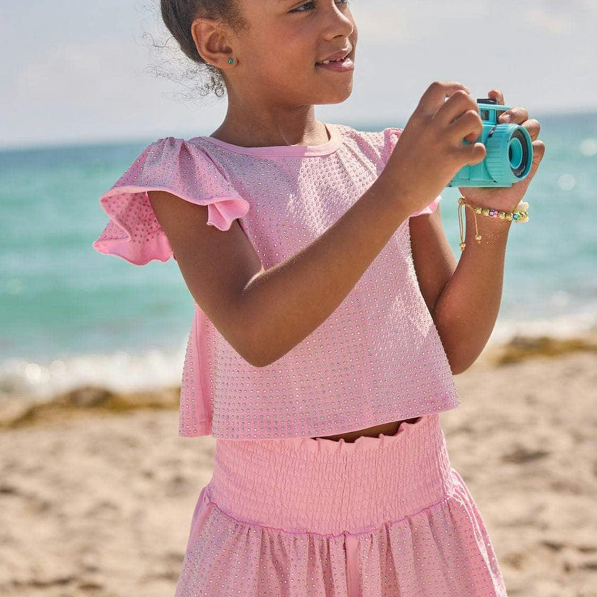 Pink Crystal Ruffle Short Set