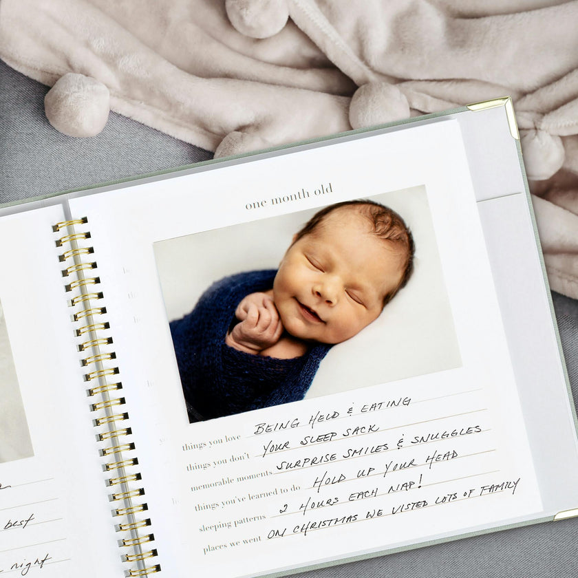 Keepsake Baby Memory Book for Boys and Girls - Timeless First 5 Year Baby Book - Linen Journal Scrapbook & Photo Album - Record Every Milestone Birth to Age 5
