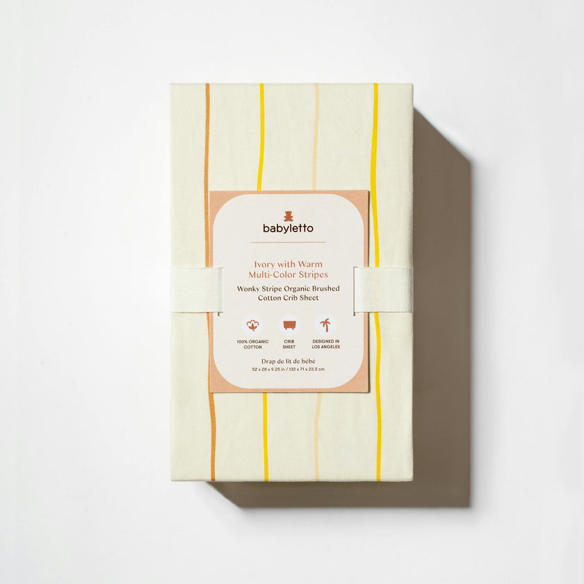 Crib Sheet in GOTS Certified Organic Brushed Cotton in Ivory with Warm Multi-Color Stripes