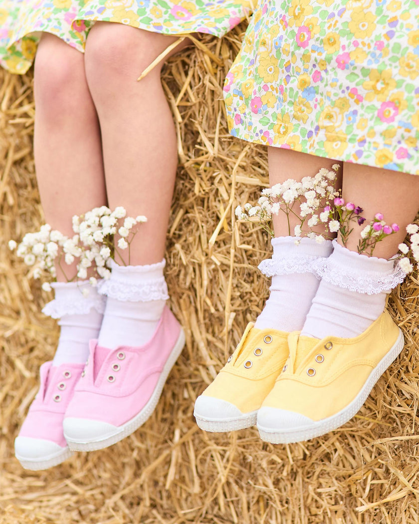 Hampton Canvas Plum Plimsolls in Lemon