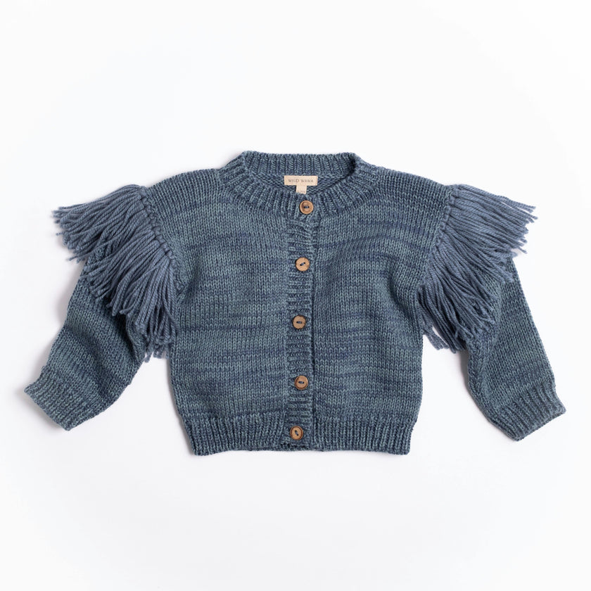 Fringed Cardigan in Luna Blue
