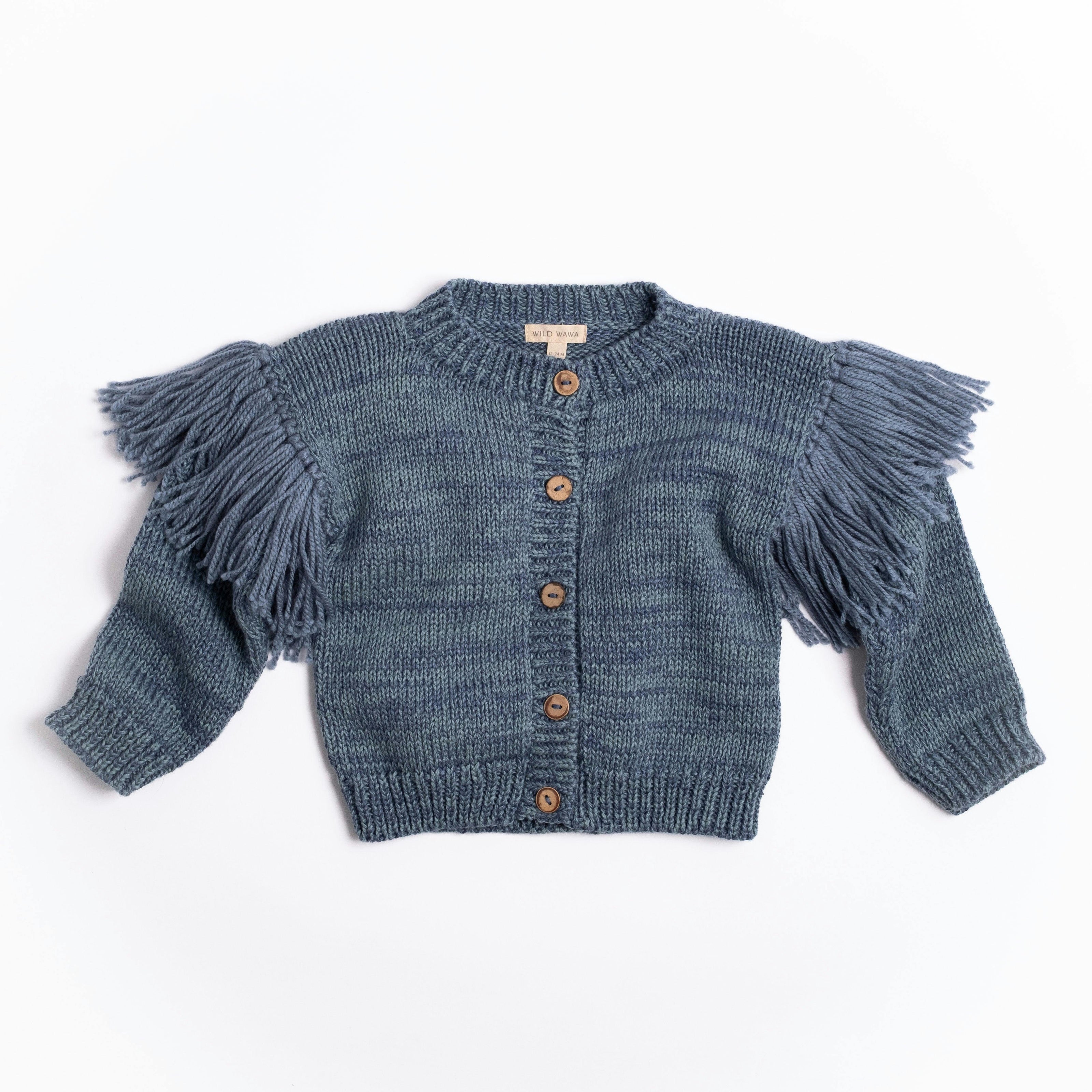 Fringed Cardigan in Luna Blue
