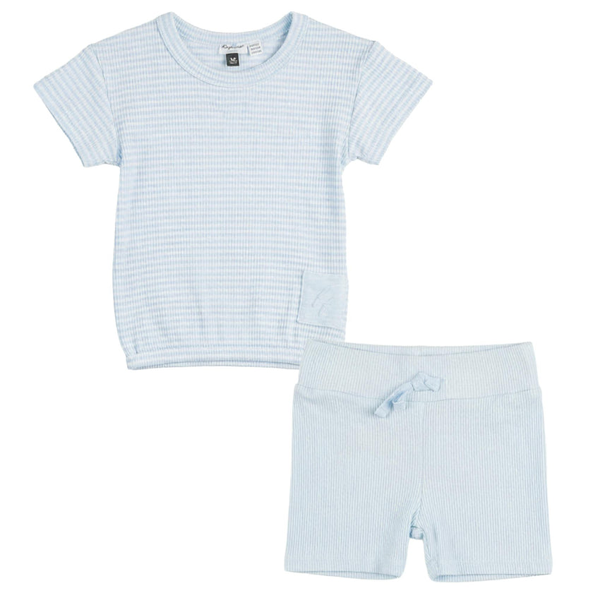 Stripe Rib Short Two Piece Set
