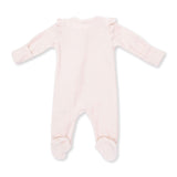 Velour Soft Pink - 2 Way Ruffle Sleeve Zipper Footie