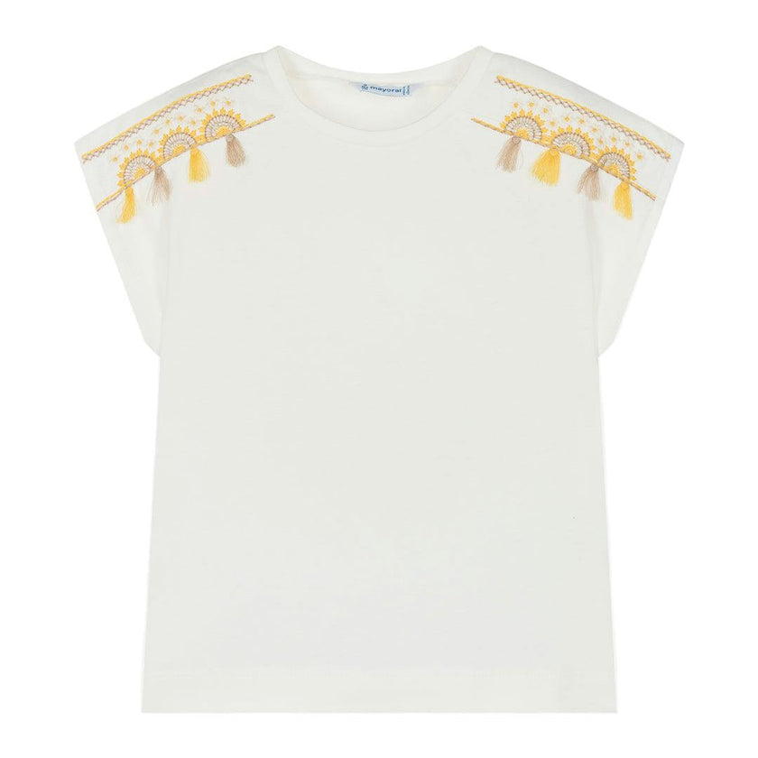 White Tassel Embroidered T-Shirt
