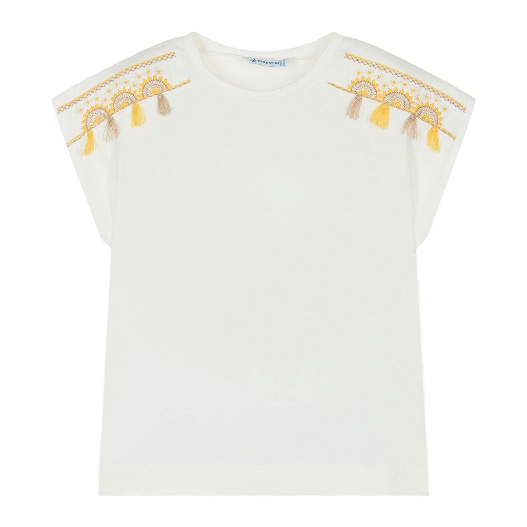 White Tassel Embroidered T-Shirt
