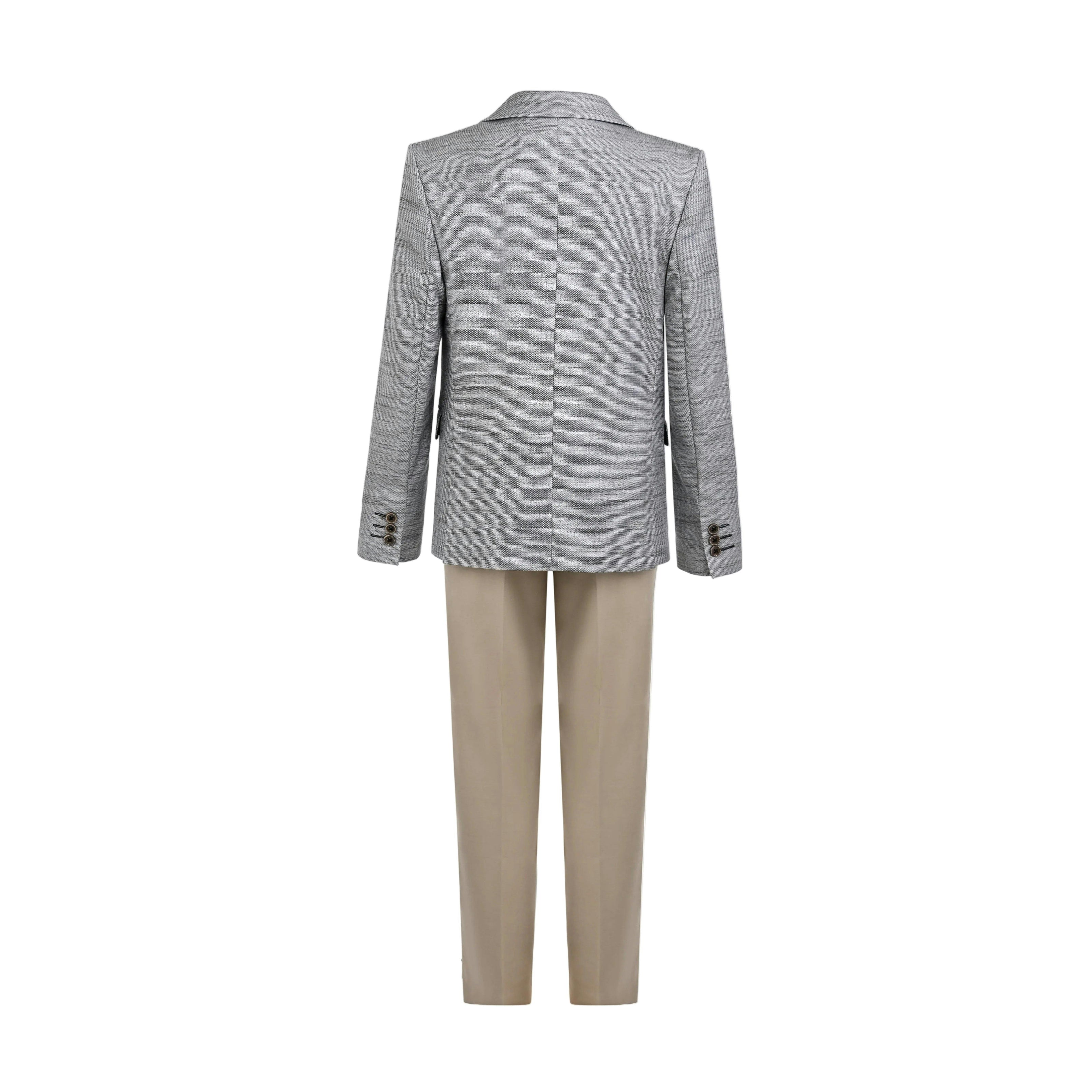 Beige Oscar Textured Blazer Suit Set with Shirt