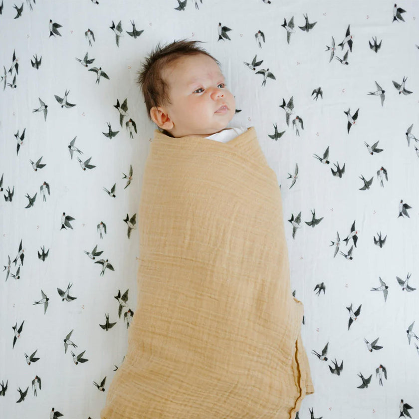 Organic Cotton Muslin Crib Sheet - Swallows