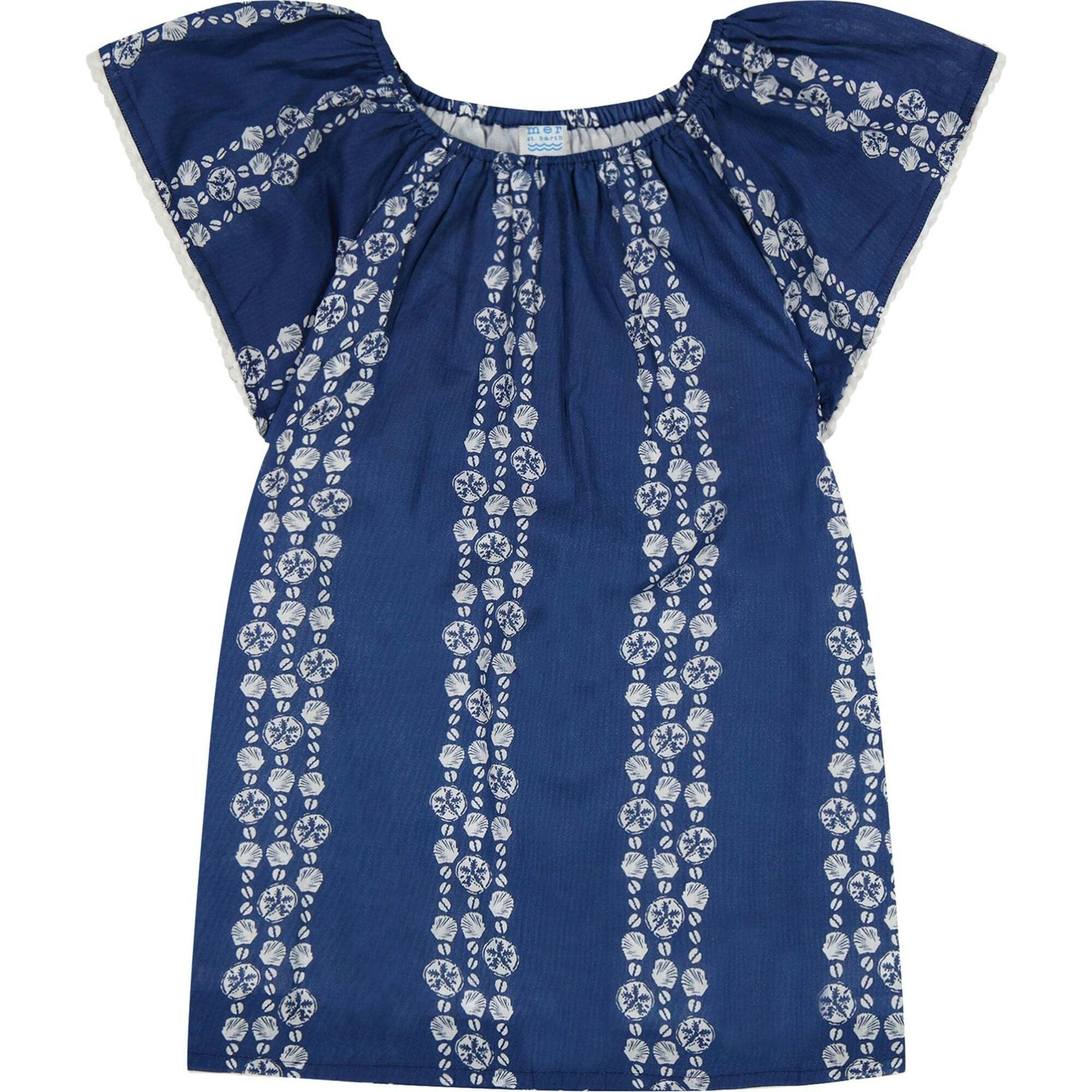 Mini Capucine Girls Caftan Navy Seashells, Blue