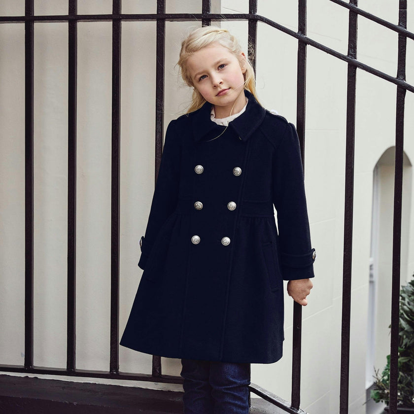 Westminster Cashmere Girls Dress Coat - Ink Blue
