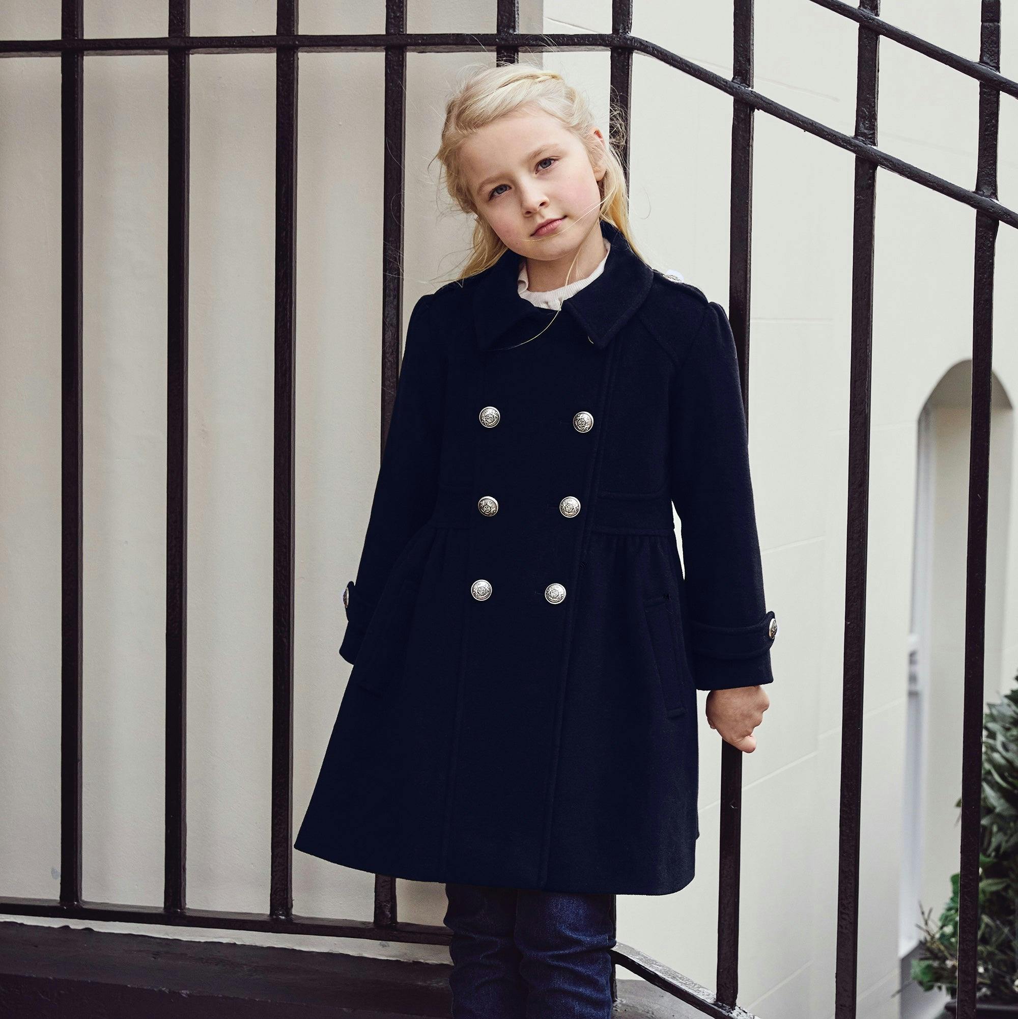 Westminster Cashmere Girls Dress Coat - Ink Blue