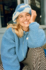 adult merino wool bucket hat - blue cow