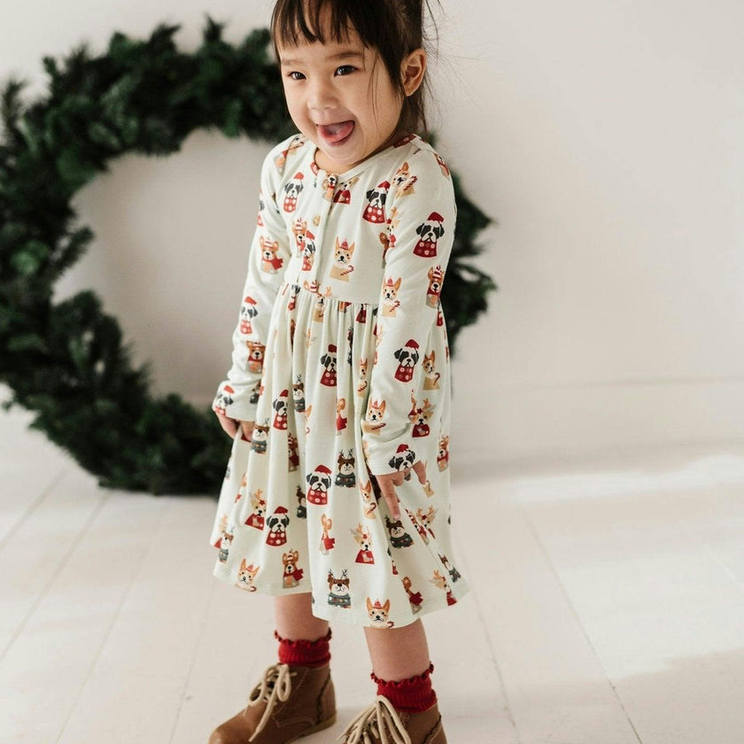 Long Sleeve Henley Dress Christmas Dogs