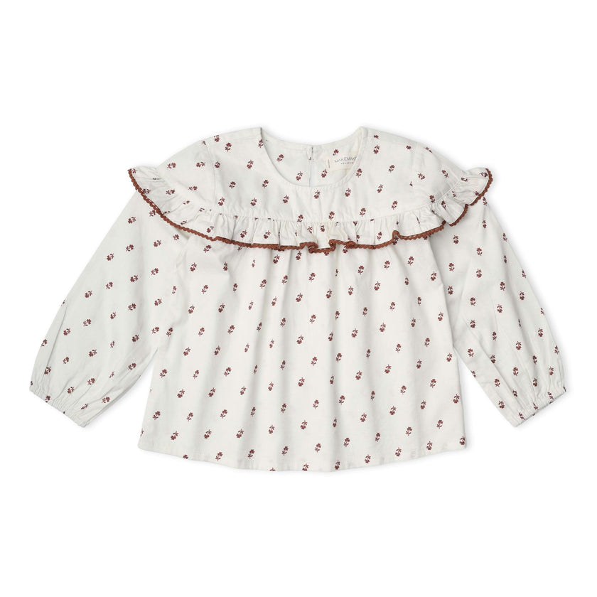Organic Ruffle Cotton Blouse - Forest Scatter