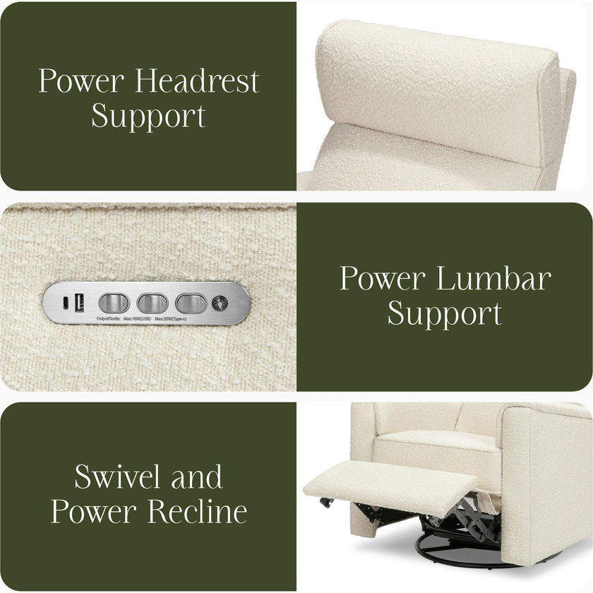 Willa Pro Power Glider Recliner w/ Power Lumbar in Performance Ivory Boucle
